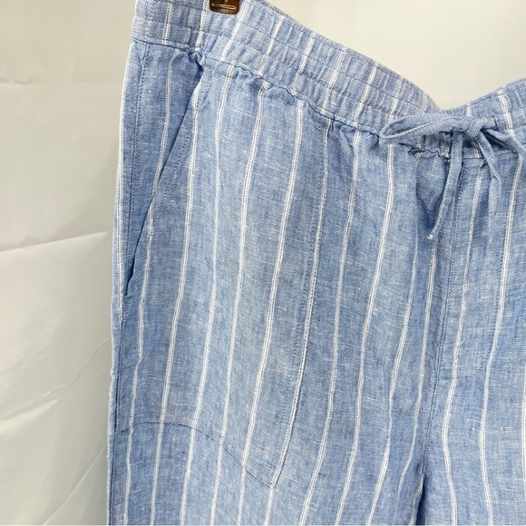 Lands End Womens NEW Linen Cropped Pants Size 18 Wide Leg Pull On Striped - Picture 4 of 12